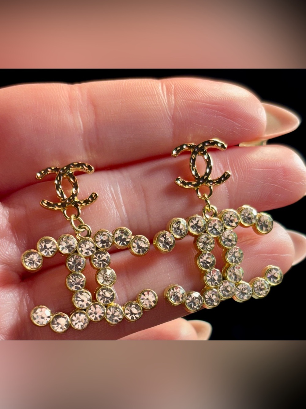 New ! Gold-Tone Crystal CC Drop Earrings - Clear Crystals